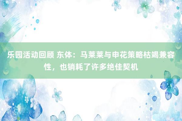 乐园活动回顾 东体：马莱莱与申花策略枯竭兼容性，也销耗了许多绝佳契机